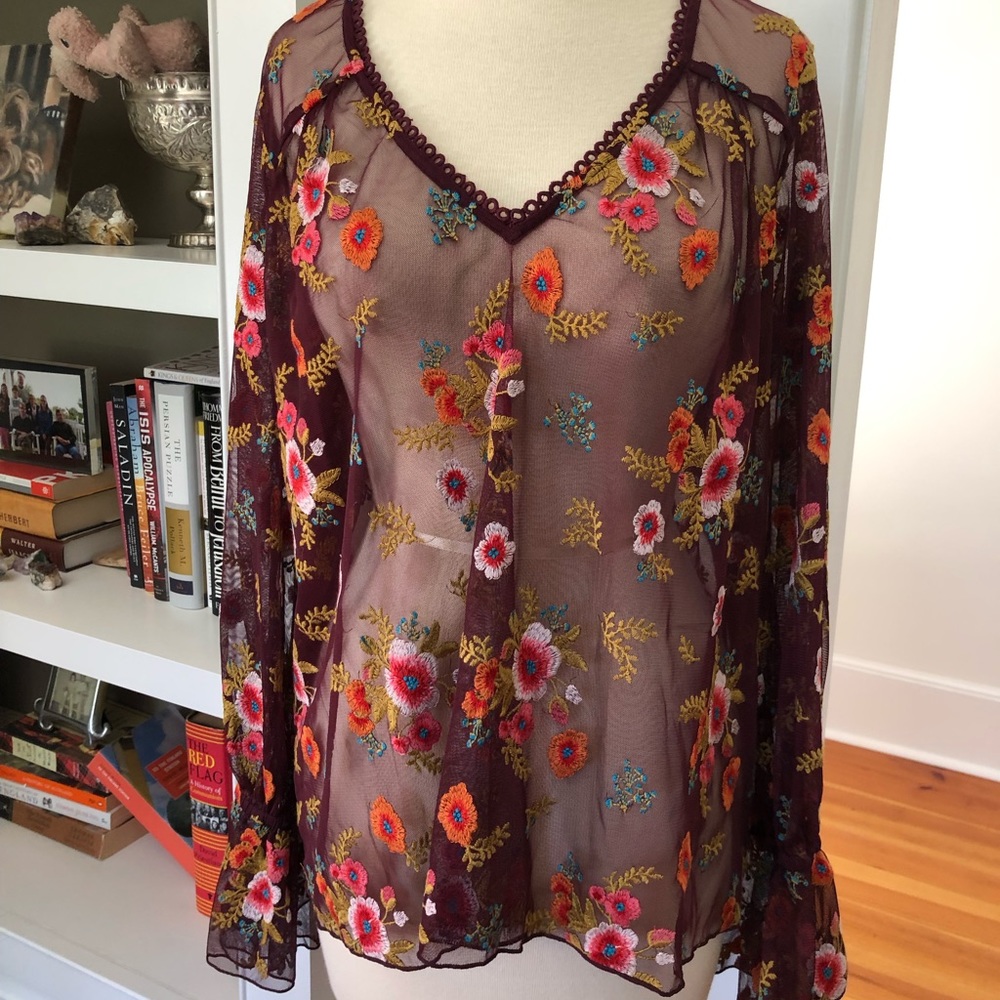 Anthropologie Feather Bone Embroidered Blouse